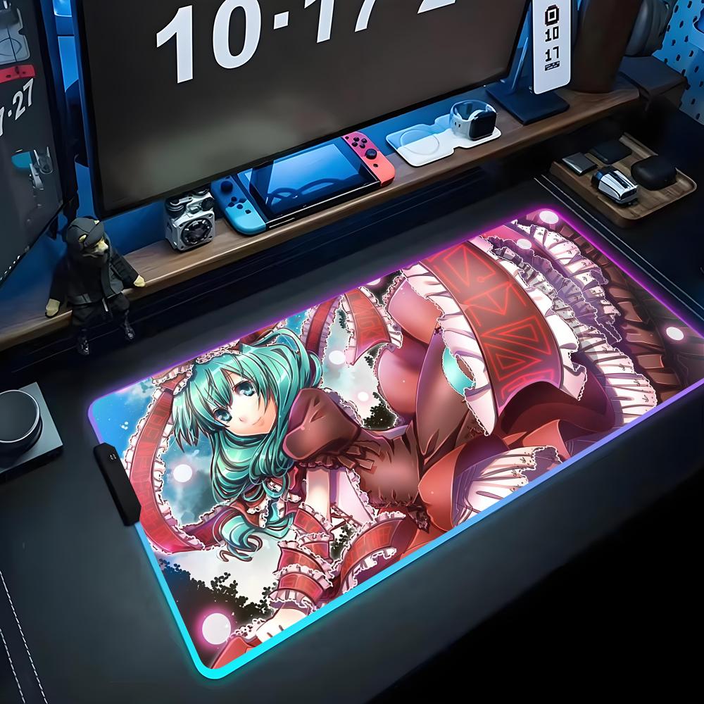 Hina Touhou Коврик для мыши RGB Игровой коврик для мыши Большой светодиодный коврик Настольный коврик для ПК Светящийся коврик для мыши Большие коврики для клавиатуры Настольный ковер с подсветкой