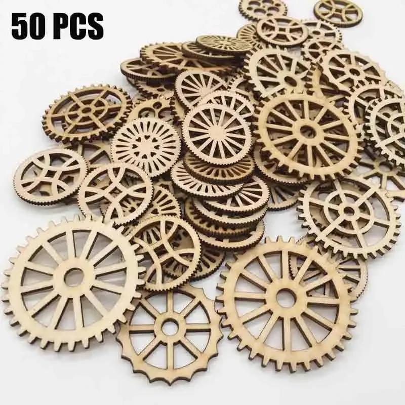 50 шт. Необработанные деревянные шестеренки для DIY в деревенском и стимпанк декоре