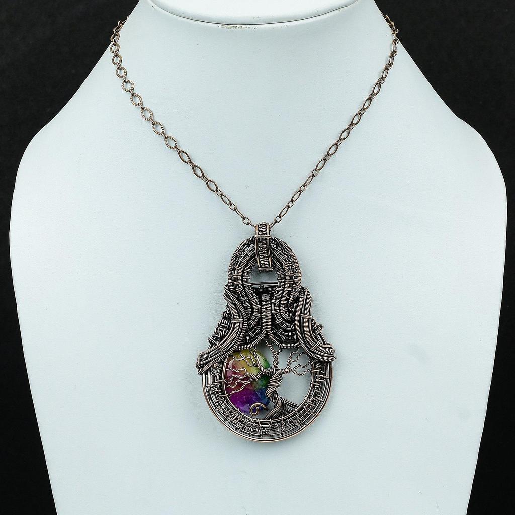 Древо жизни Радуга Солнечный кварц Друзы Подвеска Медная проволока Обернутая ювелирные изделия Настоящий драгоценный камень Подвеска ручной работы из медной проволоки Подвеска Подарок для жены