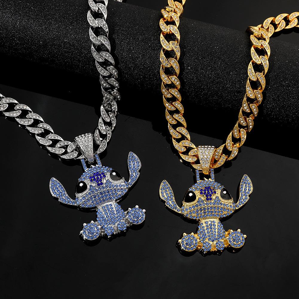 Jewelry Boys Hip Hop Rhinestone Necklace Fashion Stitch Pendant Old