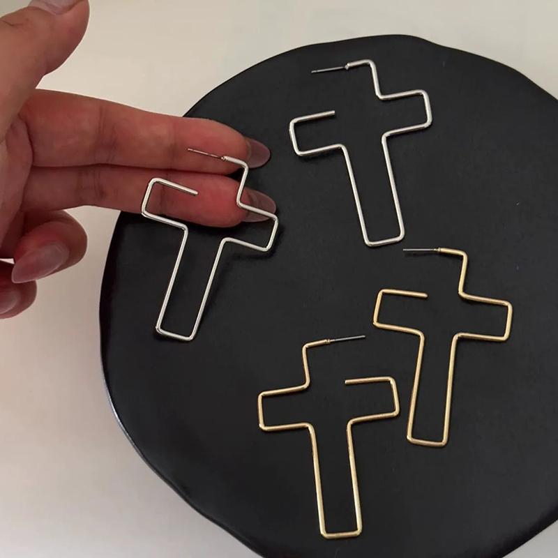 Metal Cross Earrings For Women Drop Hoop Earrings Party Jewelry Gifts