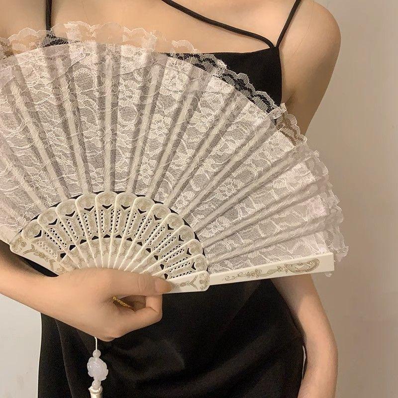 Retro Sexy Lace Fan Summer Dance Performance Pography Po Props Portable Folding Hand Fan Decorative Fan Chinese Dance Fan