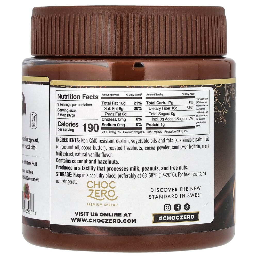 Шоколадно-ореховая паста ChocZero Dark Cocoa Hazelnut 340 г (12oz)