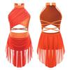 Kids Girls Lyrical Dance Performance Costume Figure Skating Ballet Gymnastics Leotard Dress Sleeveless Rhinestone Dancewear