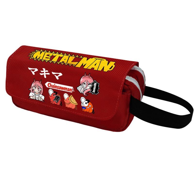 Chainsaw Man Pencil Case Cartoon Anime Stationery Organizer Double Zipper Large Capacity Students
