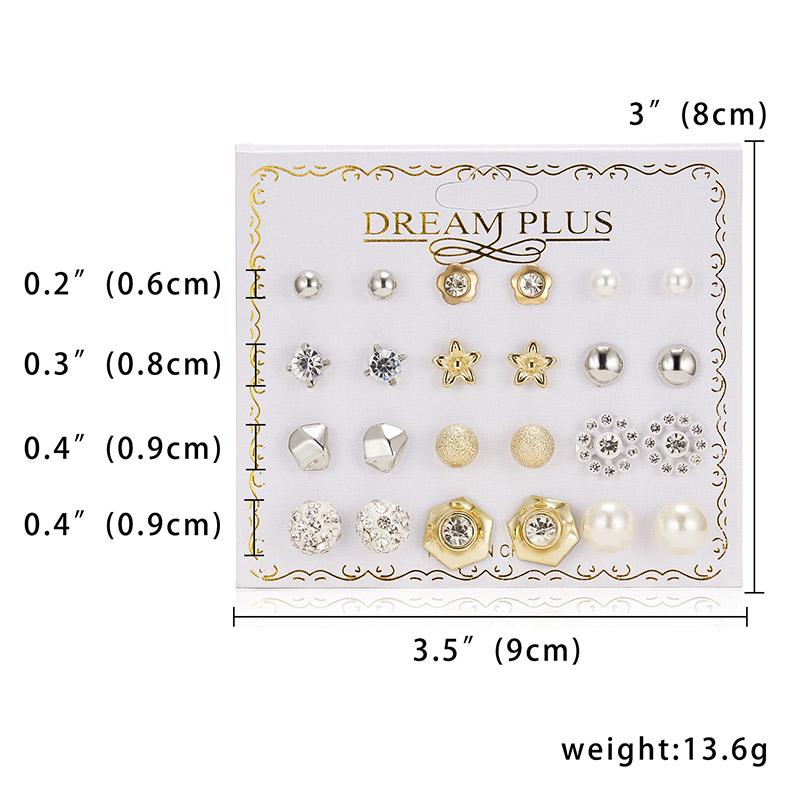 12 Pairs/set Classic Crystal Stud Earring Sets Women's Round Ball Metal Pearl Flower Earrings For Women Gift Mixed Jewelry