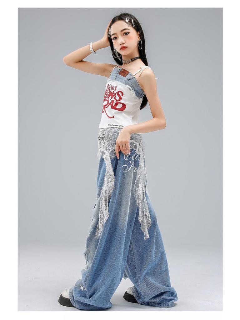 Костюм для джазового танца в корейском стиле для девочек - Детские рваные джинсовые шорты для летнего выступления.