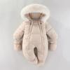 Зимняя одежда для новорожденной девочки, утепленный детский ромпер с варежками, теплый детский комбинезон с капюшоном и плюшевой подкладкой, детская одежда 0-18 месяцев