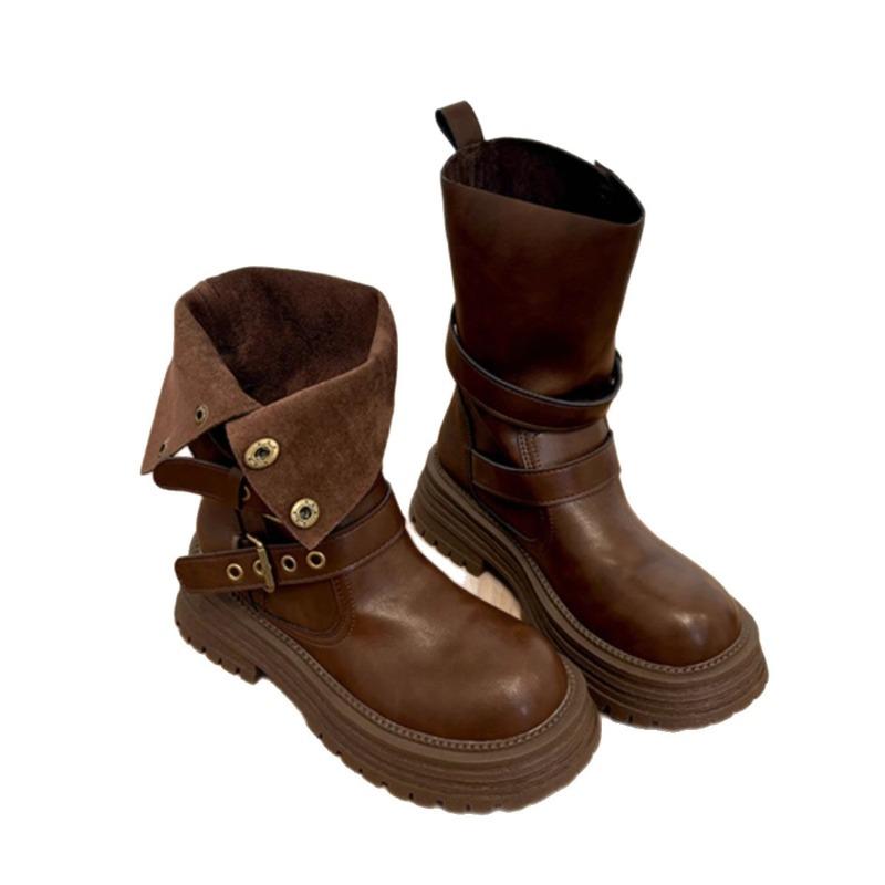 Fashion Metal Decoration Women's Short Boots 2025 New All-match Buckle Women Thick Bottom Long Boots Fashion Retro Shoes for Woman Botas