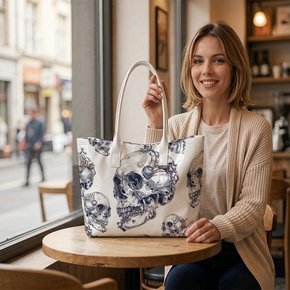 Steampunk Skull Printed Fashion Tote Bag Casual Trendy Shoulder Handbag for Daily Use