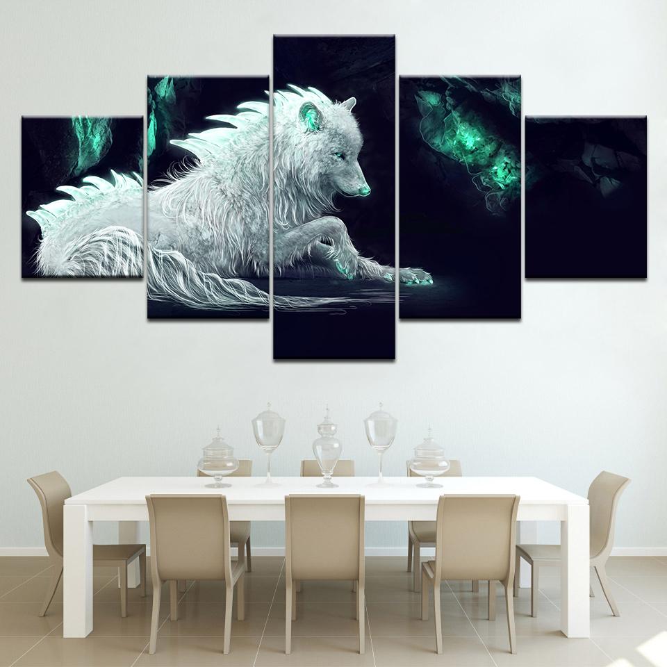 Wall Art Canvas Painting 5 Pieces Animal Wolf Poster And Picture For Living Room Decoration Prints Kids Room Creative No Frame