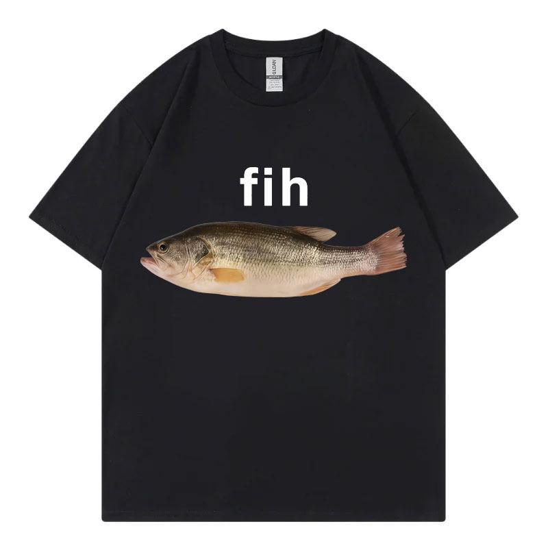 Смешная футболка с мемом Fih Fish Высококачественная модная футболка с коротким рукавом Унисекс Женская Повседневная Свободная Хлопковая футболка Летняя Уличная одежда