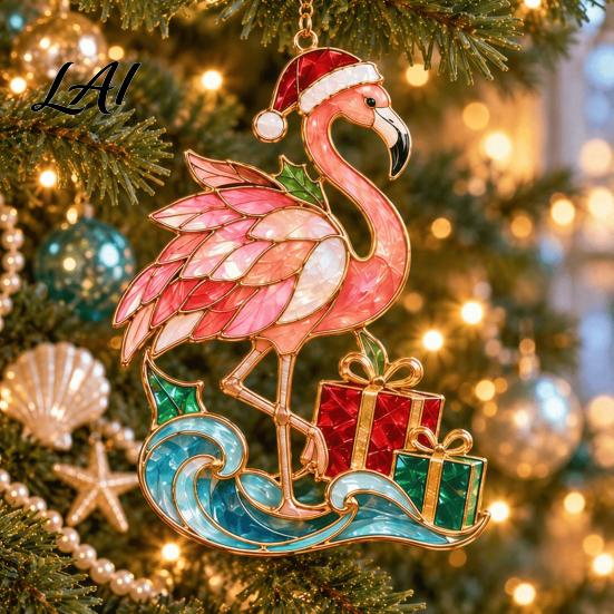 Flamingo Hanging Ornaments Christmas Ornament Acrylic Coastal Tree Decoration Winter Holiday Party Favors Tropical Beach Pendant for Xmas Tree Home