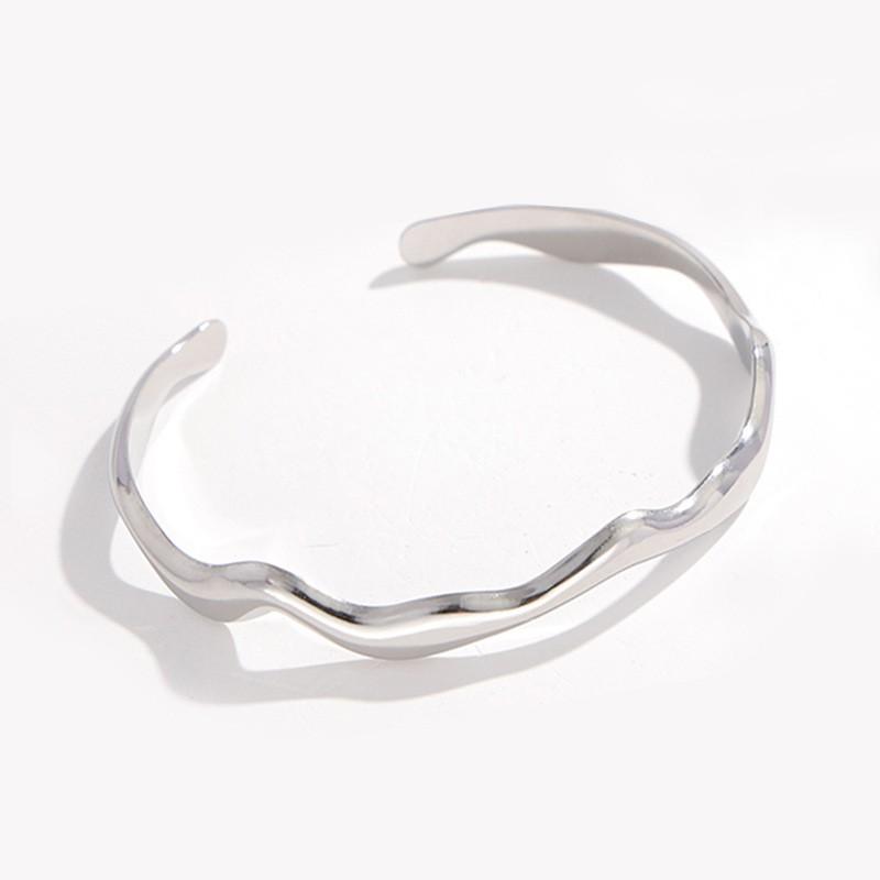 Irregular Wavy Open Cuff Bracelet Women Titanium Steel Gold Or Tone Lightweight Luxury Style