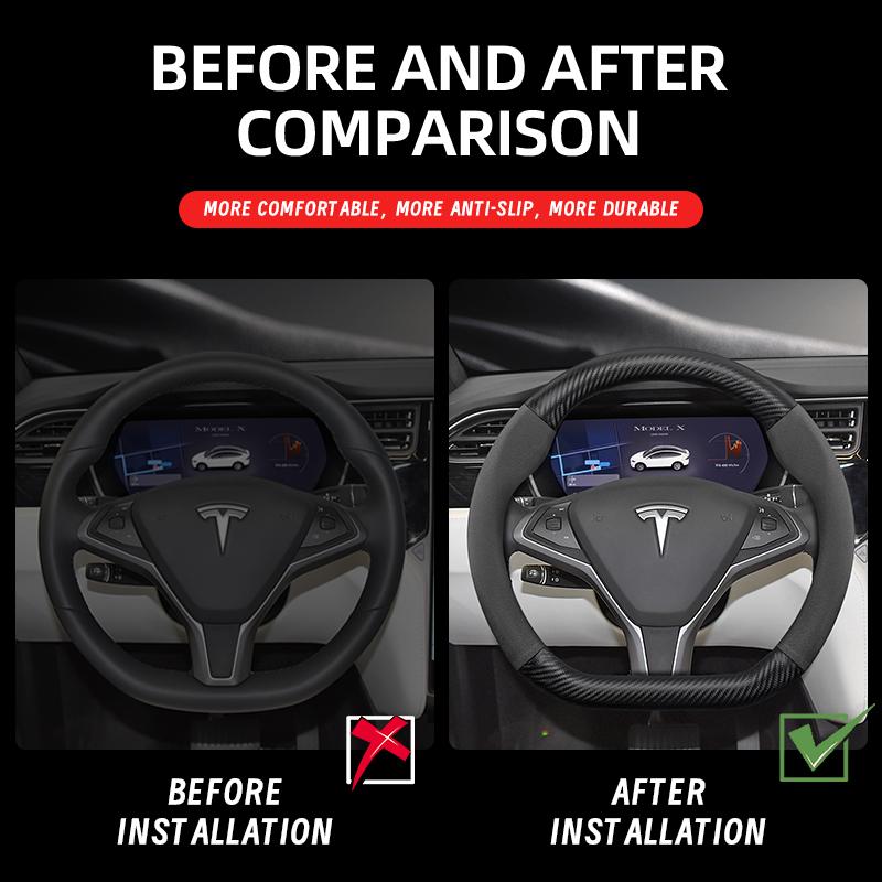 VA1 Suitable for Tesla Suede Matte Carbon Fiber Texture Steering Wheel Cover Suitable for Model 3 Y X S Highland Intelligent Systems