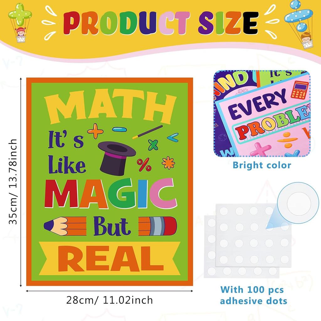 10 Pcs Math Classroom Decor Funny Math Posters Colorful Educational Mathematics Bulletin Board Set Signs for Elementary Middle High School Teacher