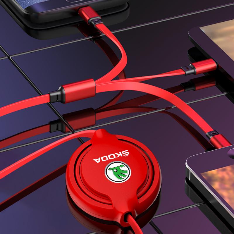 1 шт. Автомобильное телескопическое зарядное устройство три в одном для мобильного телефона для Skoda Octavia Superb Rapid Kodiaq Karoq Fabia Kamiq Roomster Citigo