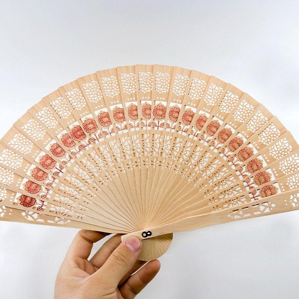 Wooden Bamboo Folding Fan Engraved Hollow Wooden Fan New Hand Held Fan Women