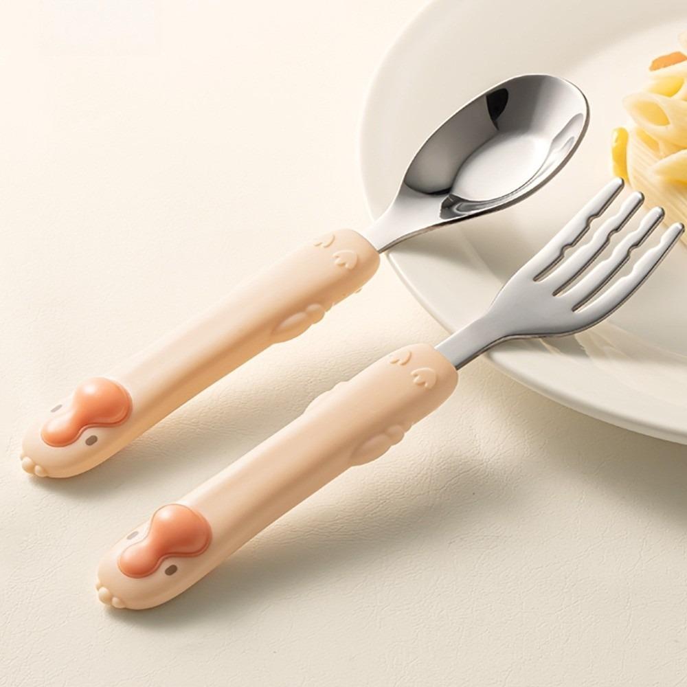 Self Feeding Baby Fork and Spoon Set 316 Stainless Steel Child Tableware  Training Eating