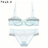 DKGEA Sexy Bra Set 1/2 Cup Transparent Embroidery Lace Underwear Set Women