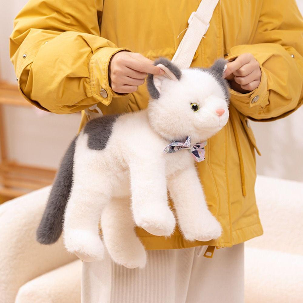 Fluffy Realistic Plush Cat Toys Soft Cat Plush Shoulder Bag Soft Cat Stuffed Toy Children Girl
