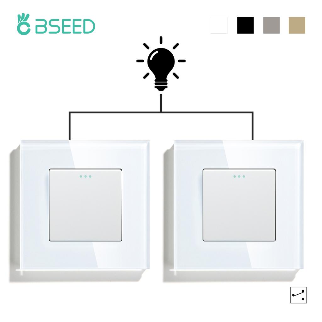 BSEED Настенные выключатели 1/2/3 клавиши 2-позиционные Механические выключатели света Вкл Выкл Для лестниц Коридоров Стеклянная стена Клавишные выключатели Стандарт ЕС 2 шт.