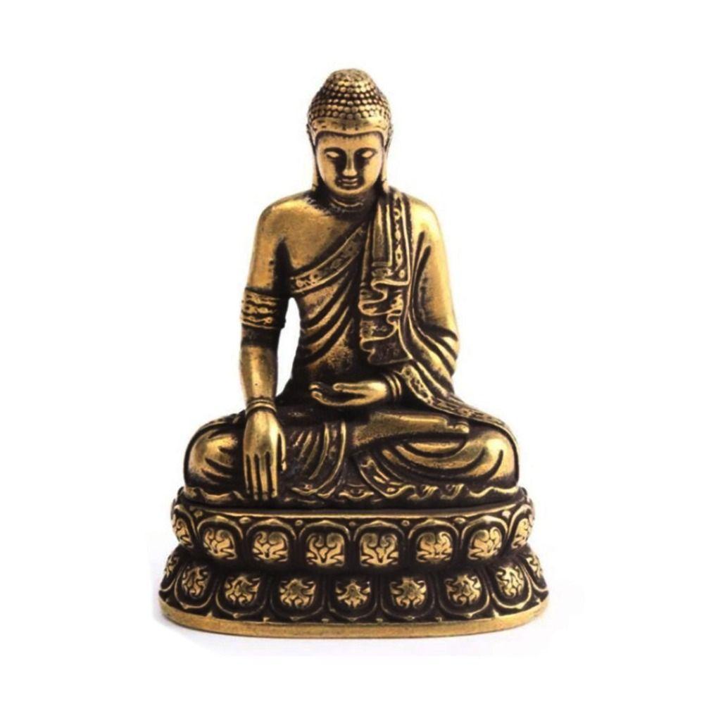 Vintage Brass Sitting Buddha Figurine Small Sakyamuni Statue for Collection Journey Worship Antique Home Desktop Decor