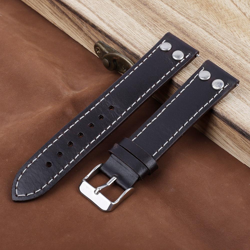 Oil Wax Genuine Leather Watch Strap 18mm-24mm Retro Rivets Bracelet Wristband Replacement Quick Release Watch Strap for Men