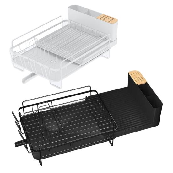 Раздвижная сушилка для посуды Органайзер для тарелок с поддоном Многофункциональная сушилка для посуды