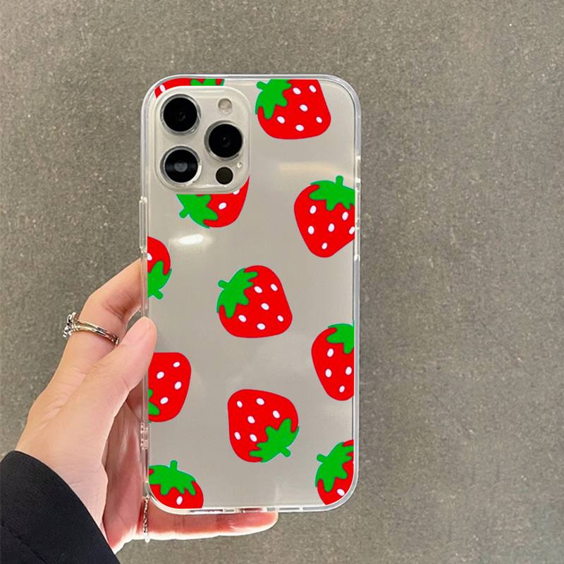 Милый мультяшный чехол-клубничка для iPhone 11 12 13 14 Mini Pro Max XR X XS, прозрачный TPU чехол для 8 7 6 Plus SE 2020
