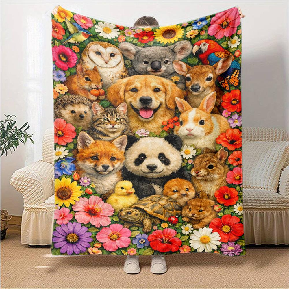 Floral Animals Print Flannel Blanket High Quality Warm Comfortable Cover for All Seasons Perfect for Gifts Home Decor