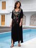 EDOLYNSA 2024 черный кафтан больших размеров с вышитыми бабочками, халат с V-образным вырезом, рукавами «летучая мышь», женское пляжное платье, купальник, накидка, уютная домашняя одежда Q1703