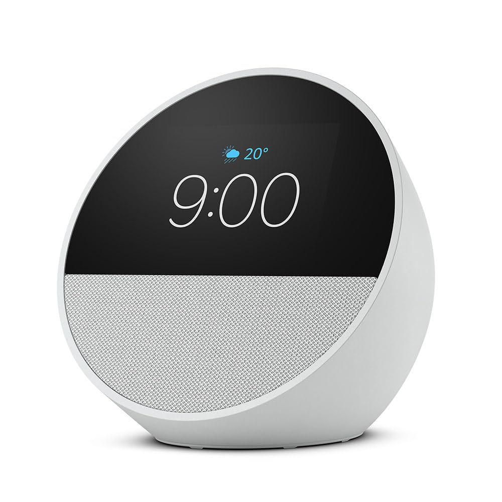 Echo Spot In Smart Alarm Clock with Vibrant Sound Glacier White (released 2024) - Alexa,