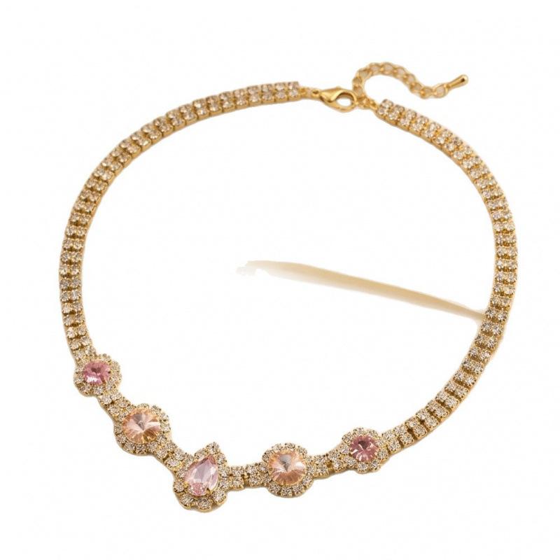 Korean-style cubic zirconia octagonal rose necklace, a luxurious and elegant bracelet with a fashionable, fresh, and sweet design