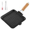 KingCamp Cast Iron Grill Pan 24cm Direct Fire Comes with Folding Tongs Grill Plate for Grilled For and Home Use [IH Compatible, OK, Non-Coating]