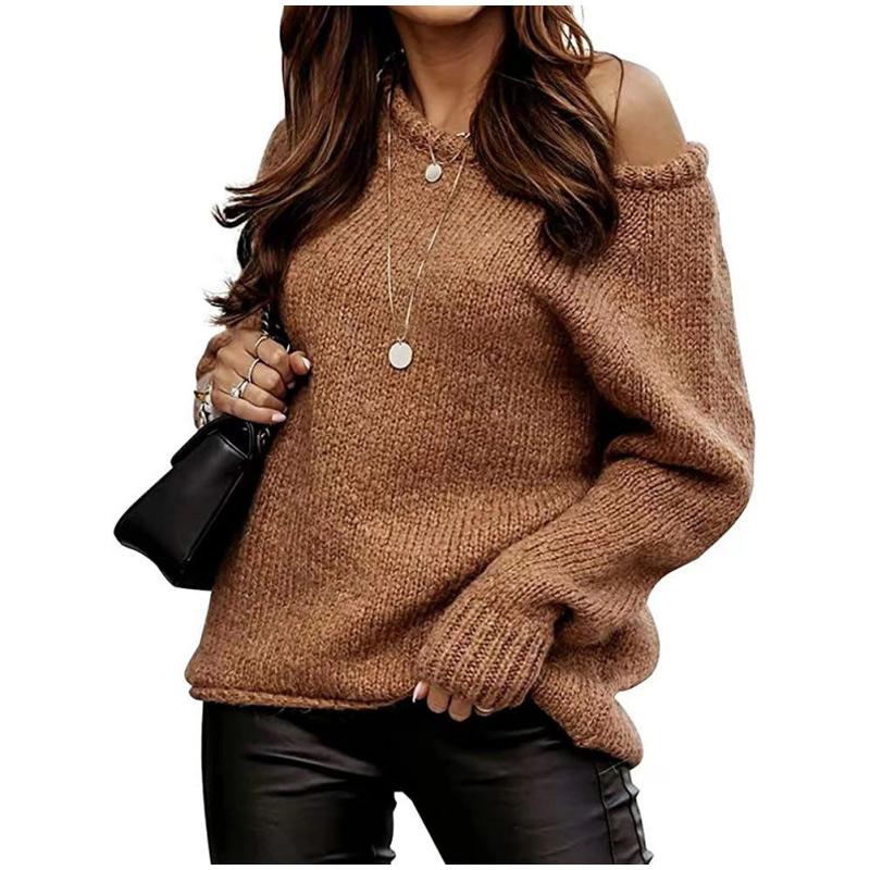 Autumn Women Casual Long Sleeve Sweaters Crew Neck Pure Color Soft Ribbed Knitted Oversized Loose Pullover