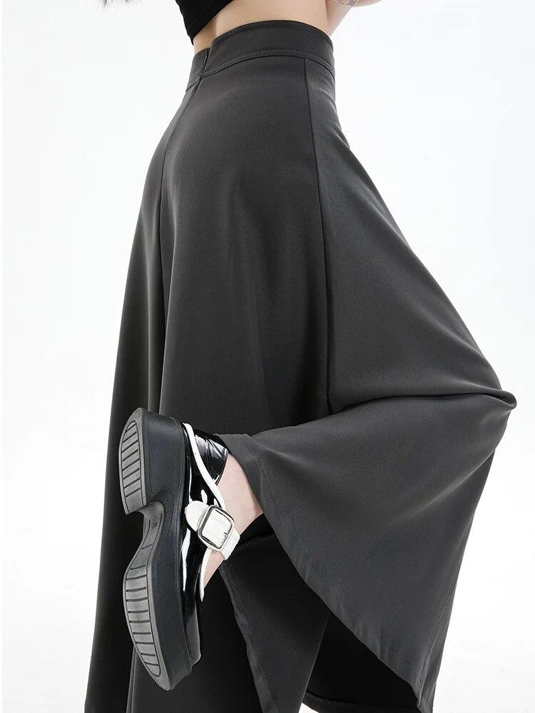 Винтажный серый костюм, юбка трапециевидной формы, женская весенне-осенняя плиссированная юбка средней длины с высокой талией, черная