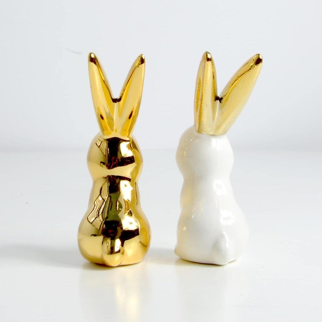 Декор для дома Статуэтки кроликов, 1 пара, Маленькие декоративные акценты для полок, гостиной и спальни, Золотой и белый (2 шт. Милый кролик)