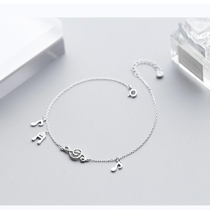 Cute Music Note 925 Sterling Silver Charm Anklets For Women Barefoot Leg Chain Ankle Foot Bracelet Girls Lady Summer Jewelry