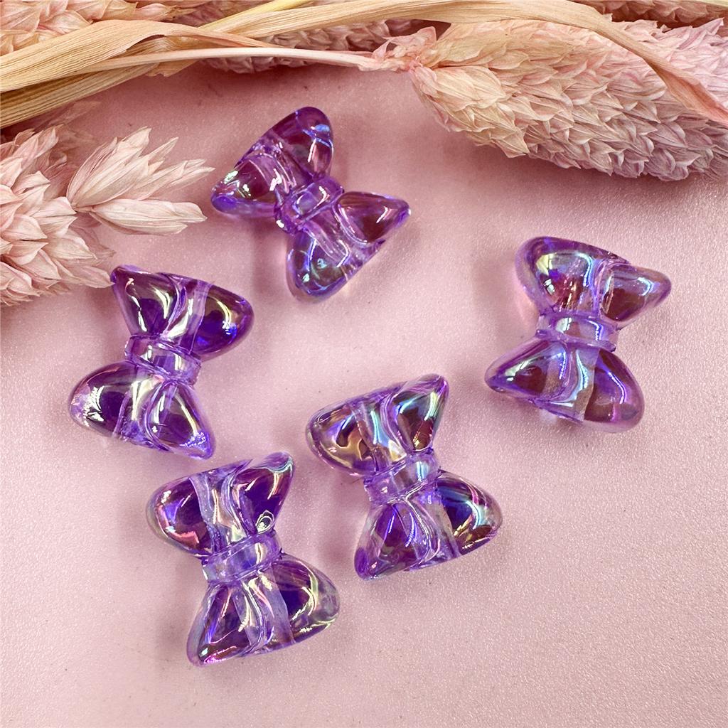 10Pcs Straight Hole DIY Bracelet Headwear Mobile Phone Chain Jewelry Accessories Bow Beads Transparent 14*15.5mm Plating Colorful Exquisite Materials