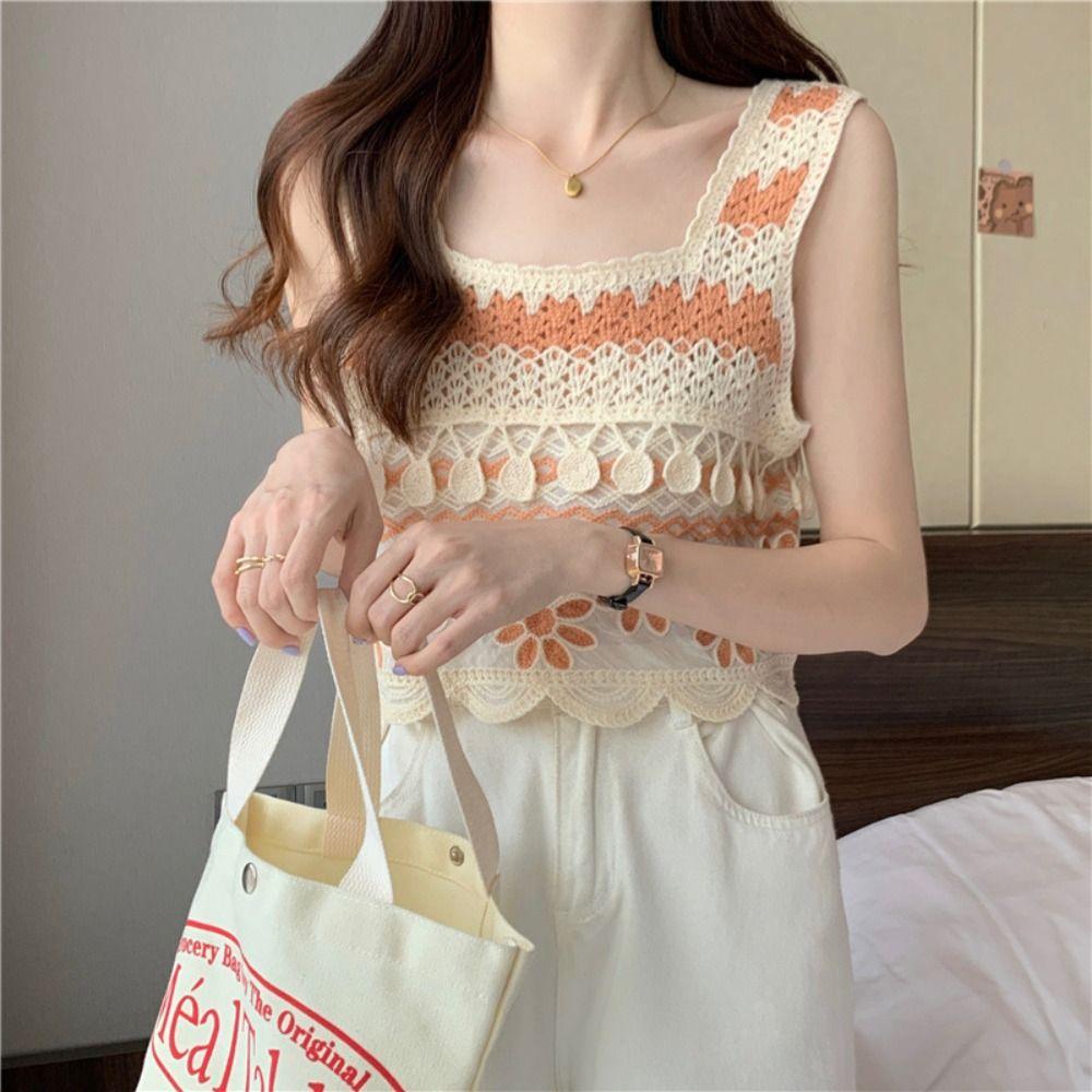 Knitted Crop Top Retro Short Top New Sleeveless Vest Bohemia