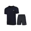 Li Ning Badminton Series Solid Color Short Sleeve T-Shirt Breathable Five-Point Shorts Casual Sports Suit Men Sportswear Black ATST655-1+AAPT551-1