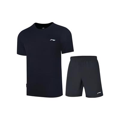 Футболка Li Ning Badminton Series с коротким рукавом, однотонная, дышащая, шорты с пятью точками, повседневный спортивный костюм, мужская спортивная одежда, черный цвет ATST655-1+AAPT551-1