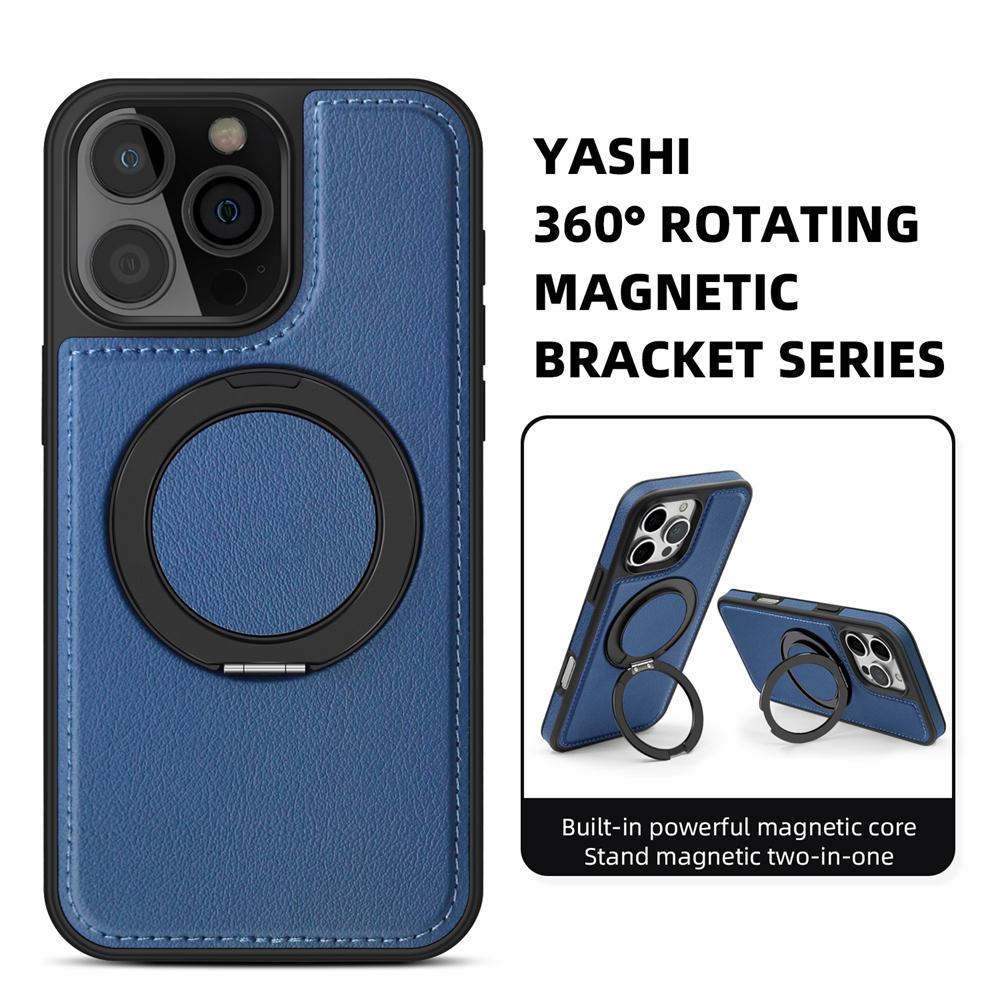 KEYSION Роскошный чехол из искусственной кожи MagSafe для iPhone 16 Pro Max 15 Pro с вращающимся на 360 ° магнитным кольцом-подставкой, противоударный чехол для телефона