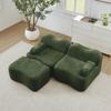 2-Seater L-Shaped Modular Boneless Sofa with 1 Ottoman, Wave Shape, Movable Armrest Cushion, for Living Room & Apartment, No Assembly Required, Green