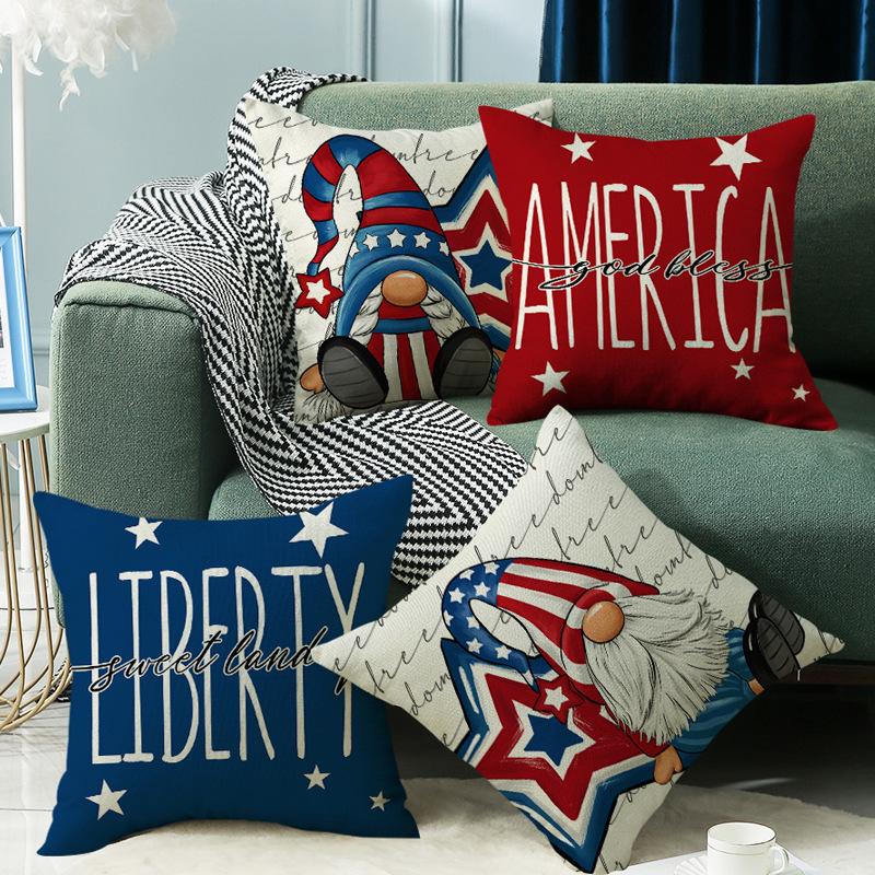 Independence Day Letter Printed Cushion Cover Memorial Memorial Pillow Linen Sofa Office Cushion Cover