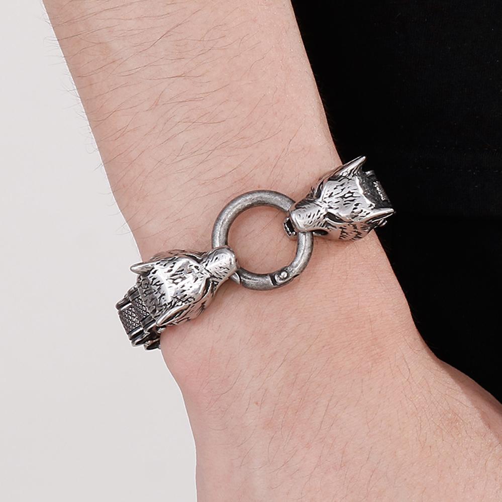 Готический двойной волчий головной браслет из нержавеющей стали для мужчин, винтажный черный цвет