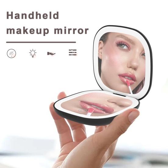 Дорожное зеркало для макияжа, 3 цвета, светодиодное, двустороннее, 5X/10X, увеличительное, с регулируемой яркостью, сенсорное, портативное, портативное, для женщин и девочек, складное косметическое зеркало