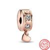Модные 925 серебро розовое золото паве циркон сердце клип Шарм подходит модный браслет DIY ювелирные изделия аксессуары для браслетов