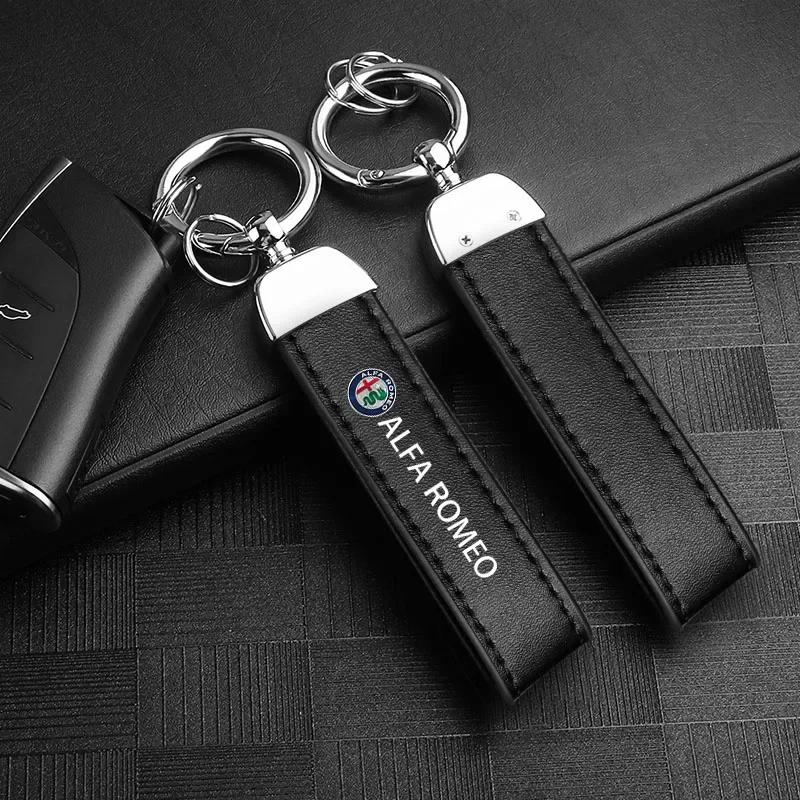 Car Sticker For Alfa Romeo 159 147 Calfskin Car Keychain Zinc Alloy Auto Keyring Accessories For Alfa Romeo 156 159 147 4C 8C 16 SY1